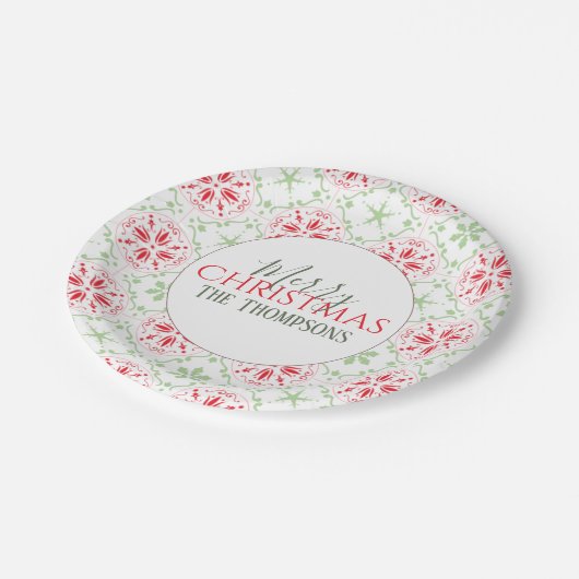 Eenvoudige kerst rood en groen Schattige sneeuwvlo Papieren Bordje (Gekanteld)