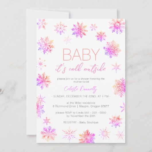 Eenvoudige kerst roze Baby zijn koude buitendouche Kaart (Voorkant)