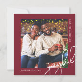 Eenvoudige Kerst Stippen Bourgondië Joyful Script Feestdagenkaart (Voorkant)