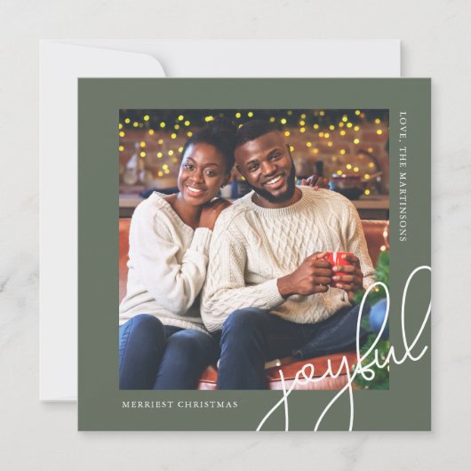 Eenvoudige Kerst Stippen Groene vreugdevolle Scrip Feestdagenkaart (Voorkant)