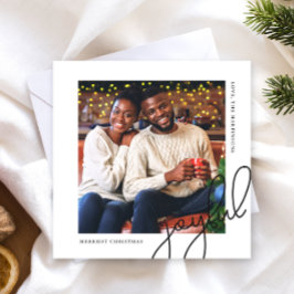Eenvoudige Kerst Stippen Zwart Joyful Script Foto Feestdagenkaart