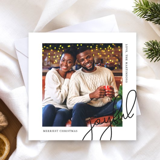 Eenvoudige Kerst Stippen Zwart Joyful Script Foto Feestdagenkaart