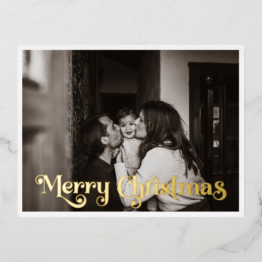 Eenvoudige kerst volledige foto Merry Christmas Go Folie Feestdagen Briefkaart (Voorkant)