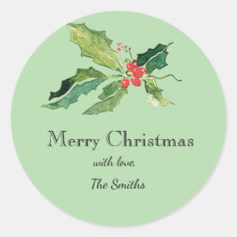 Eenvoudige Kerst Watercolor Botanische Klassieker Ronde Sticker