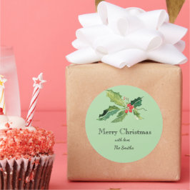 Eenvoudige Kerst Watercolor Botanische Klassieker Ronde Sticker