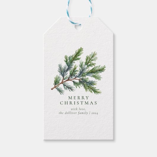 Eenvoudige Kerst Waterverf Bloemen Cadeaulabel (Voorkant)