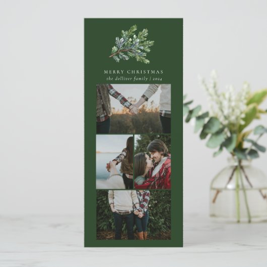 Eenvoudige Kerst Waterverf Bloemen Foto Collage Feestdagenkaart (Staand voorkant)