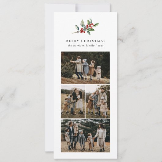 Eenvoudige Kerst Waterverf Bloemen Foto Collage Feestdagenkaart (Voorkant)