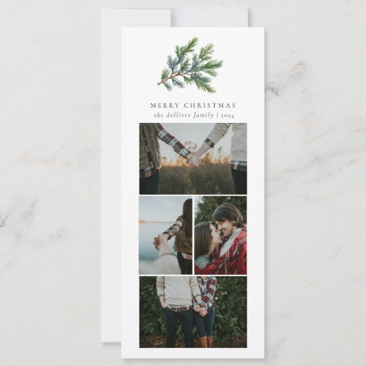 Eenvoudige Kerst Waterverf Bloemen Foto Collage Feestdagenkaart (Voorkant)