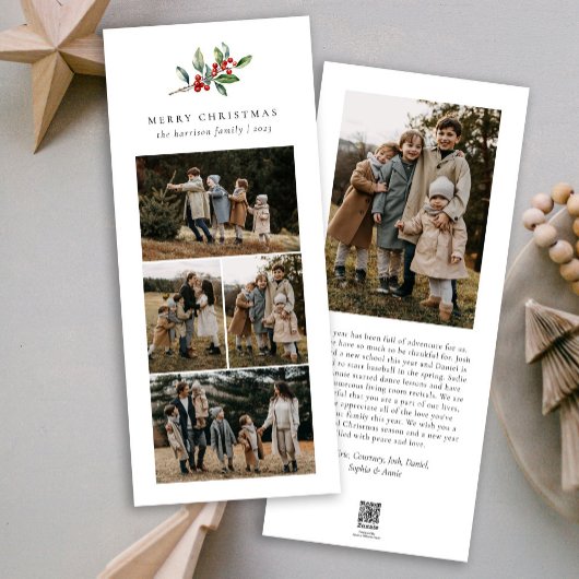 Eenvoudige Kerst Waterverf Bloemen Foto Collage Feestdagenkaart