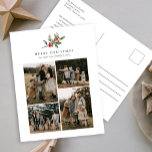 Eenvoudige Kerst Waterverf Bloemen Foto Collage Feestdagenkaart<br><div class="desc">Simple Christmas Waterverf Greenery Photo Collage Holiday Briefkaart beschikt over een prachtige waterverf van seizoensgebonden groen en hulstbessen,  samen met vier foto's.</div>