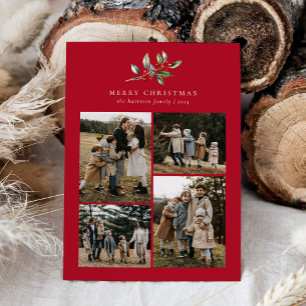 Eenvoudige Kerst Waterverf Bloemen Foto Collage Feestdagenkaart
