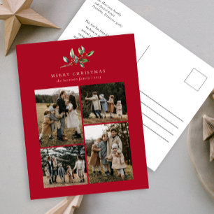 Eenvoudige Kerst Waterverf Bloemen Foto Collage Feestdagenkaart