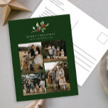 Eenvoudige Kerst Waterverf Bloemen Foto Collage Feestdagenkaart<br><div class="desc">Simple Christmas Waterverf Greenery Photo Collage Holiday Briefkaart beschikt over een prachtige waterverf van seizoensgebonden groen en hulstbessen,  samen met vier foto's.</div>