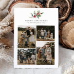 Eenvoudige Kerst Waterverf Bloemen Foto Collage Feestdagenkaart<br><div class="desc">Simple Christmas Waterverf Greenery Photo Collage Holiday Kaart is voorzien van een prachtige waterverf van seizoensgebonden groen en hulstbessen,  samen met vier foto's.</div>