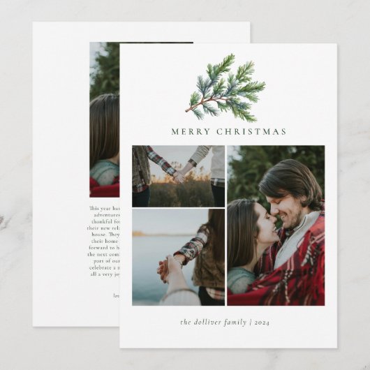 Eenvoudige Kerst Waterverf Bloemen Foto Collage Feestdagenkaart (Voorkant / Achterkant)