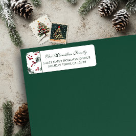Eenvoudige Kerst Waterverf Botanische Pine Patroon Etiket