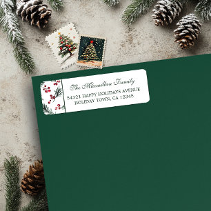 Eenvoudige Kerst Waterverf Botanische Pine Patroon Etiket