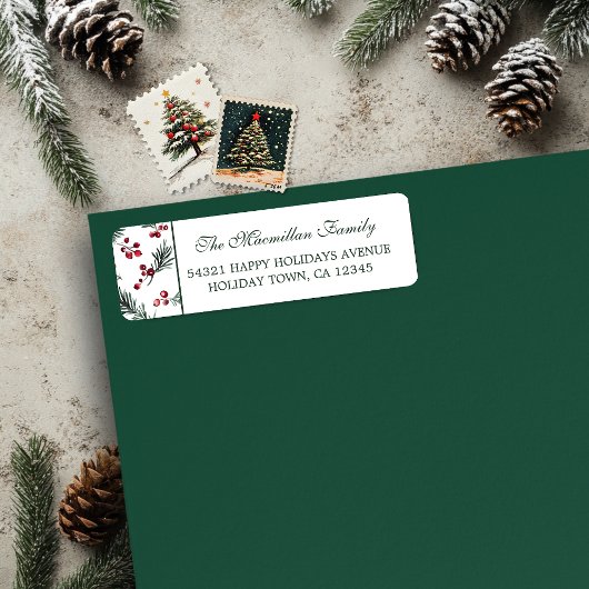 Eenvoudige Kerst Waterverf Botanische Pine Patroon Etiket