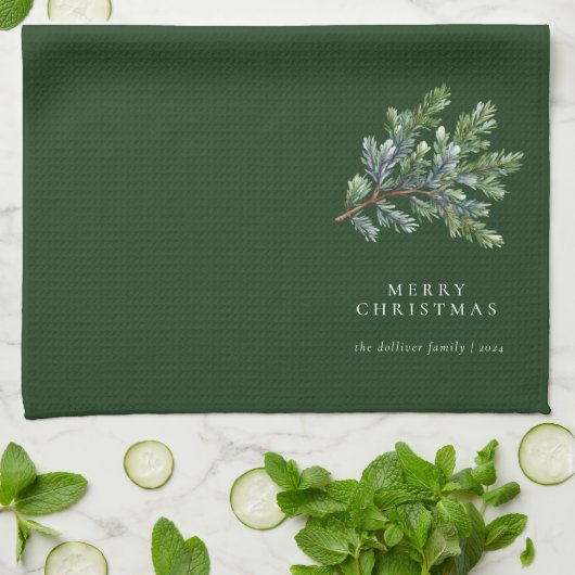 Eenvoudige kerst Waterverf groen Theedoek (Gevouwen)