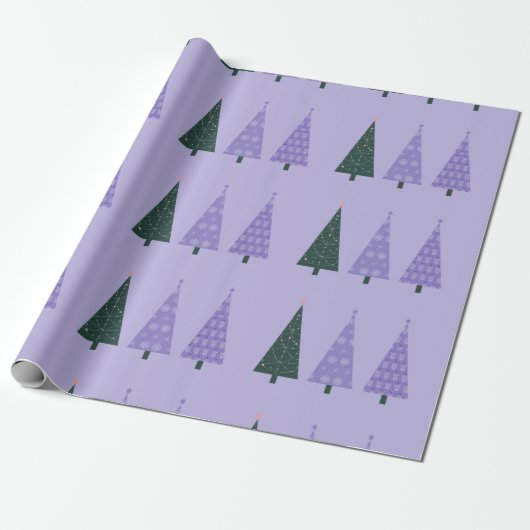 Eenvoudige Kerstbomen Lavendel Patroon Trio Cadeaupapier (Uitgerold)