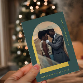 Eenvoudige Kerstboog | Modern Twee Foto Groen Folie Feestdagenkaart