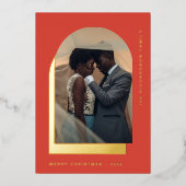 Eenvoudige kerstboog | Modern Two Photo Red Folie Feestdagenkaart (Voorkant)