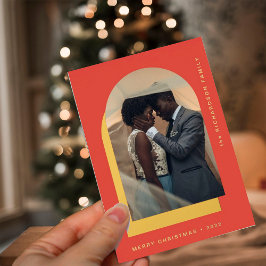 Eenvoudige kerstboog | Modern Two Photo Red Folie Feestdagenkaart