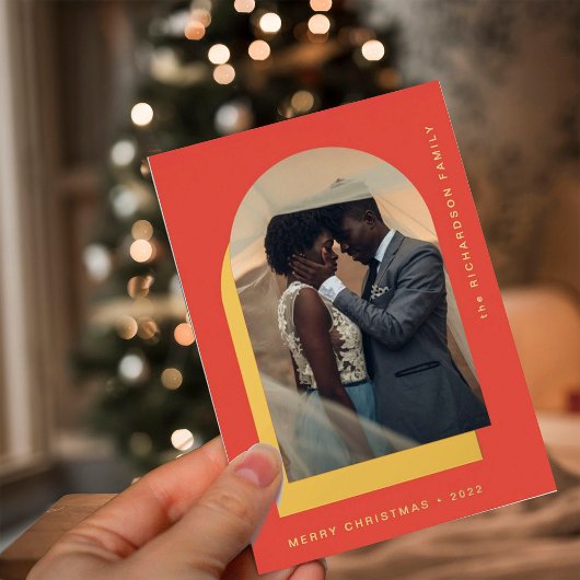 Eenvoudige kerstboog | Modern Two Photo Red Folie Feestdagenkaart