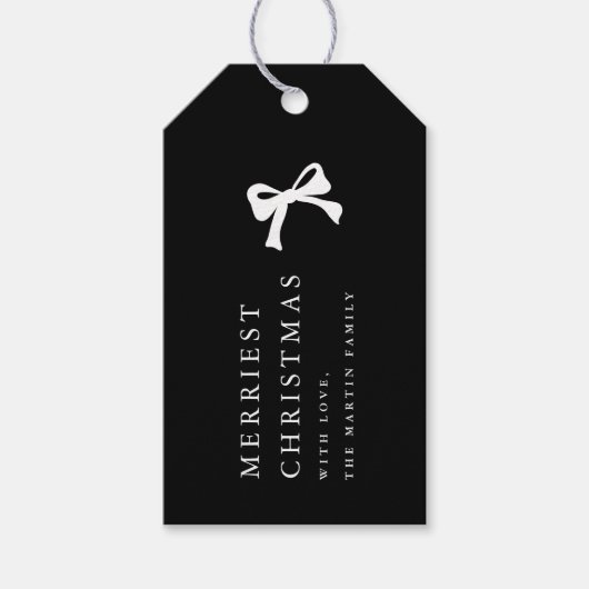 Eenvoudige Kerstboog Zwart en Wit Gepersonaliseerd Cadeaulabel (Voorkant)