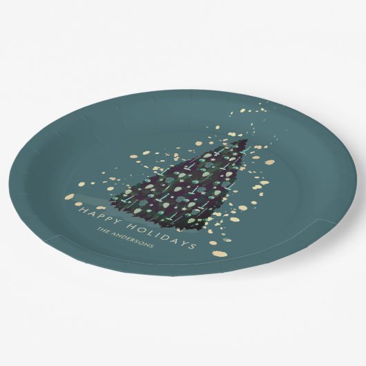 Eenvoudige kerstboom Blauwgroen papier Bord (Gekanteld)