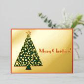 Eenvoudige kerstboom goud en rood folie uitnodiging (Staand Voorkant)