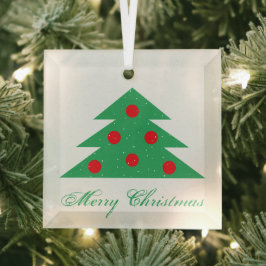 Eenvoudige Kerstboom Groen Rood Vrolijke Script Glas Ornament