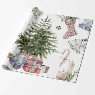 Eenvoudige kerstboom met  cadeautjes cadeaupapier