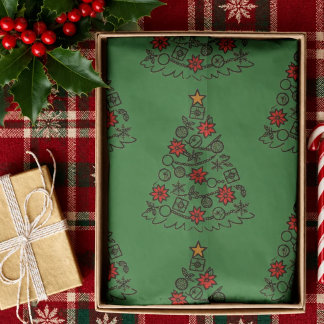 Eenvoudige kerstboom met Poinsettia op groen Tissuepapier