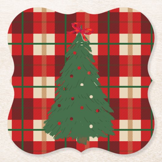 Eenvoudige kerstboom met rode rode en groene tinne kartonnen onderzetters (Voorkant)