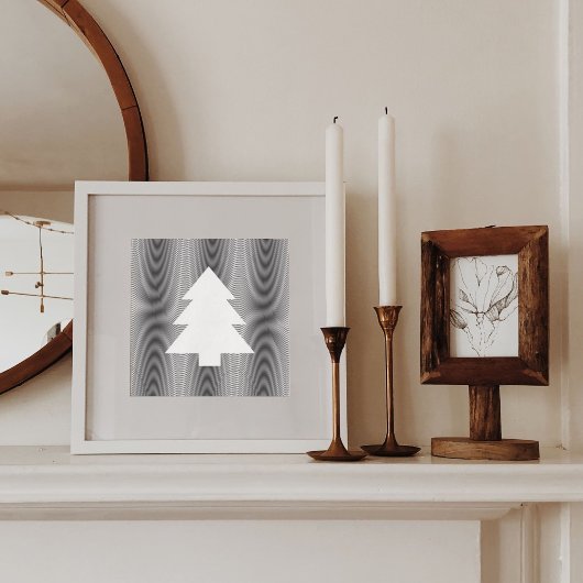 Eenvoudige Kerstboom Zwart & Wit Strepen Trippy Feestdagenkaart