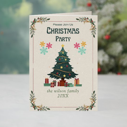 Eenvoudige kerstboomfeest niet-foto vakantie folie feestdagenkaart (Feestdagen Insitu)