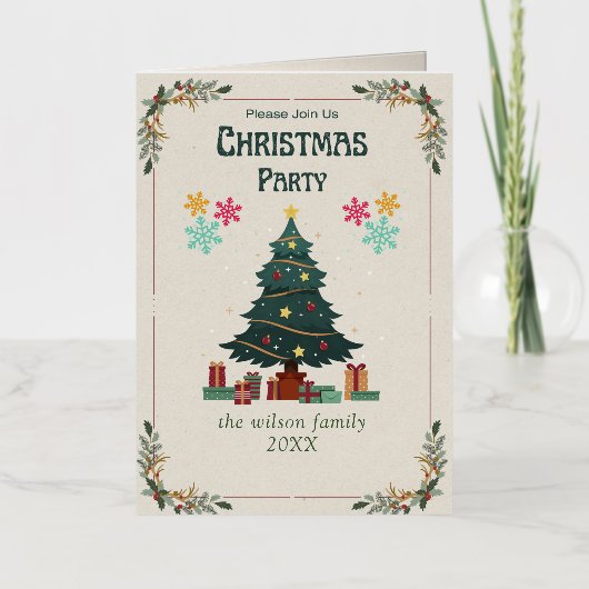 Eenvoudige kerstboomfeest niet-foto vakantie folie feestdagenkaart (Voorkant)