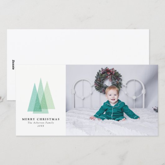 Eenvoudige kerstboomfotokaart feestdagenkaart (Voorkant / Achterkant)