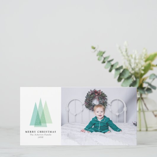 Eenvoudige kerstboomfotokaart feestdagenkaart (Staand voorkant)