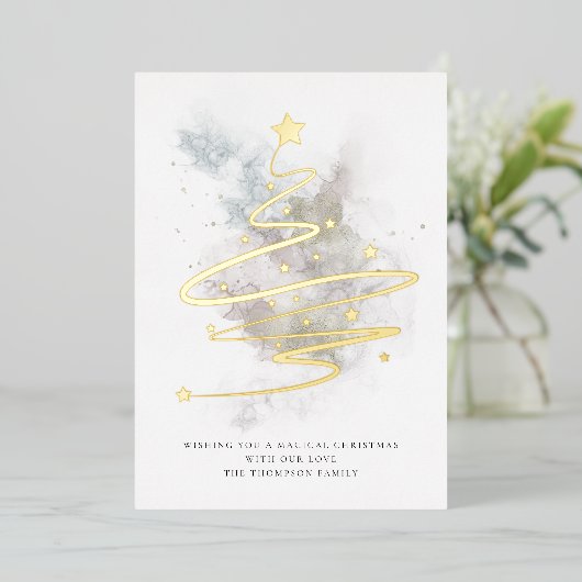 Eenvoudige kerstboomwinter Waterverven Folie Feestdagenkaart (Staand Voorkant)