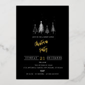 Eenvoudige Kerstdennenboom | Zwarte Kerstparty Folie Uitnodiging (Voorkant)