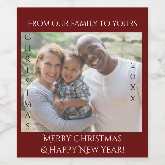 Eenvoudige kerstfamilie foto 20XX Wijn Etiket (Enkel label)