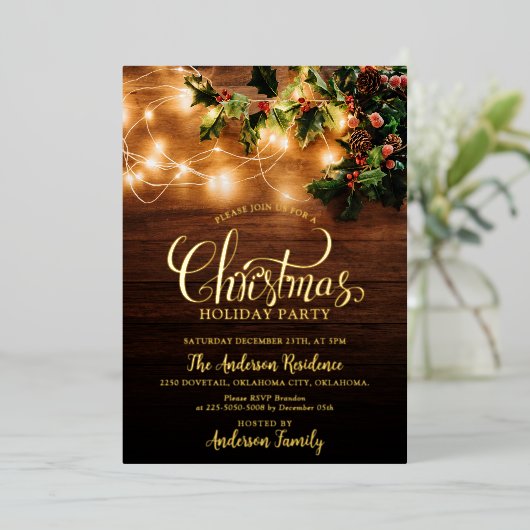 Eenvoudige kerstfeestdag in de legante familie folie uitnodiging (Staand Voorkant)