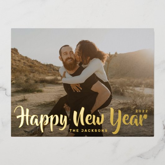 Eenvoudige kerstfeestelijke Gold-foto-Folie Folie Feestdagen Briefkaart (Voorkant)