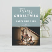 Eenvoudige kerstfoto | BLAUWGROEN Feestdagenkaart (Staand voorkant)