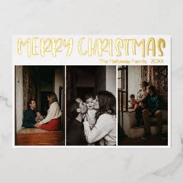Eenvoudige kerstfoto drie | Goud Folie Feestdagenkaart
