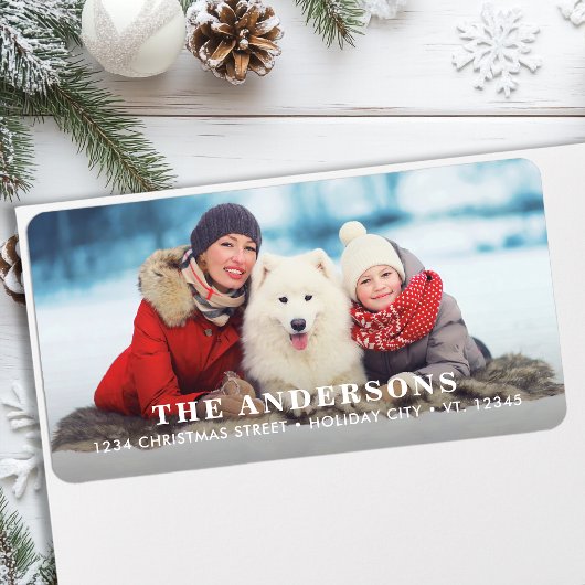 Eenvoudige kerstfoto Gepersonaliseerd retouradres Etiket