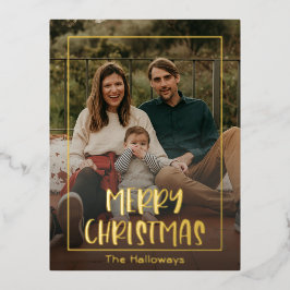 Eenvoudige kerstfoto Gold Folie Feestdagen Briefkaart